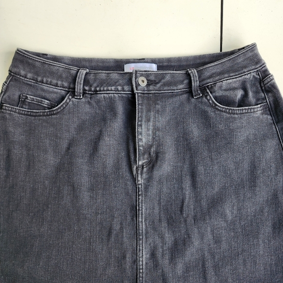 Liz Claiborne Womens Black Denim Skirt A-line Classic Midi Stretch Sz 14 - Picture 2 of 12